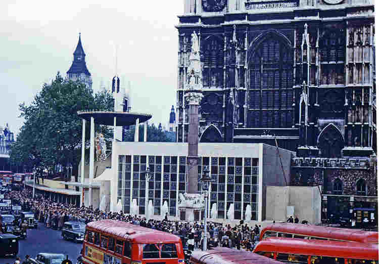 The specially built annexe at the front of Westminster Abbey for the 1953 coronation