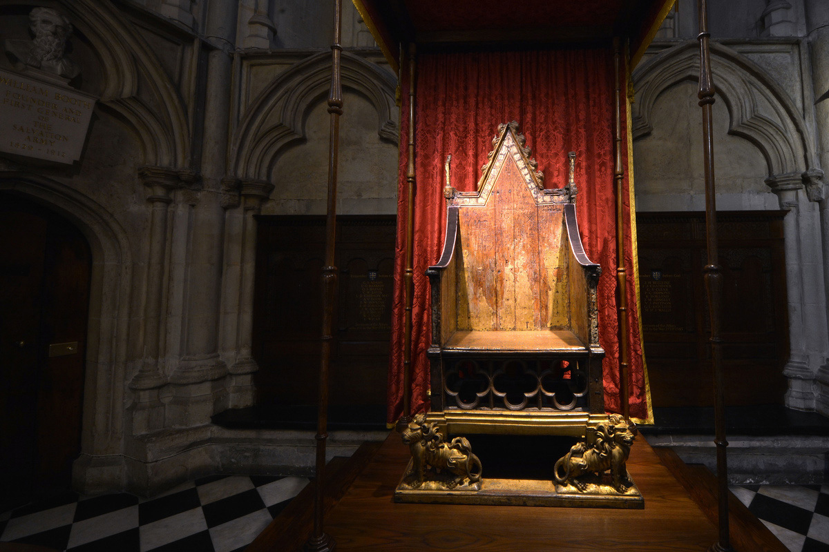 The Coronation Chair on display in St George's Chapel, Westminster Abbey