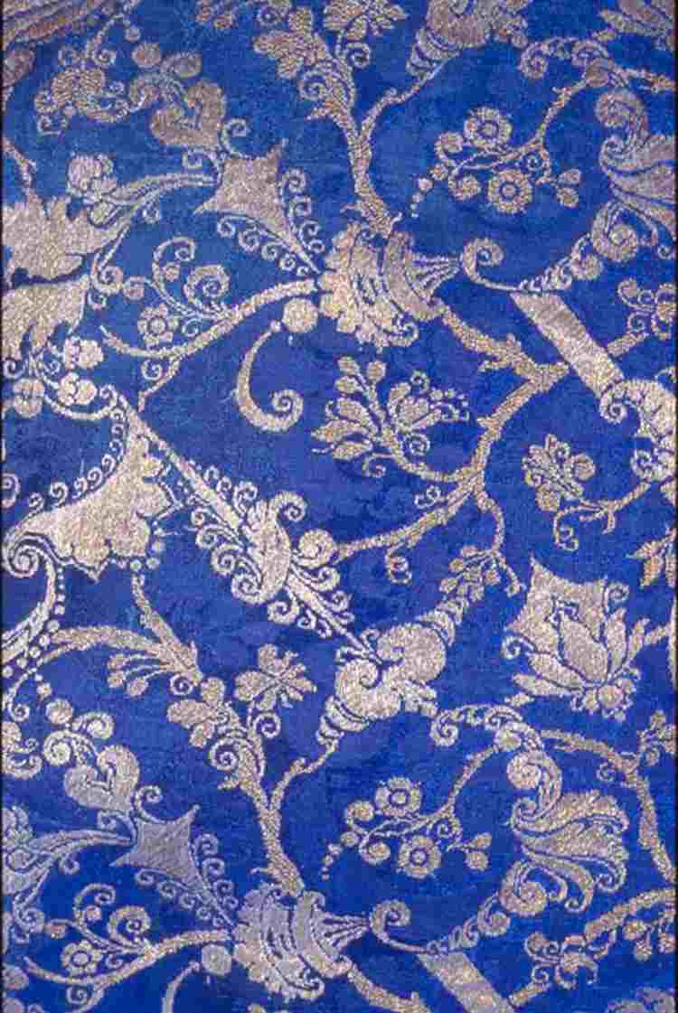 Detail of a blue and silver embroidered cope