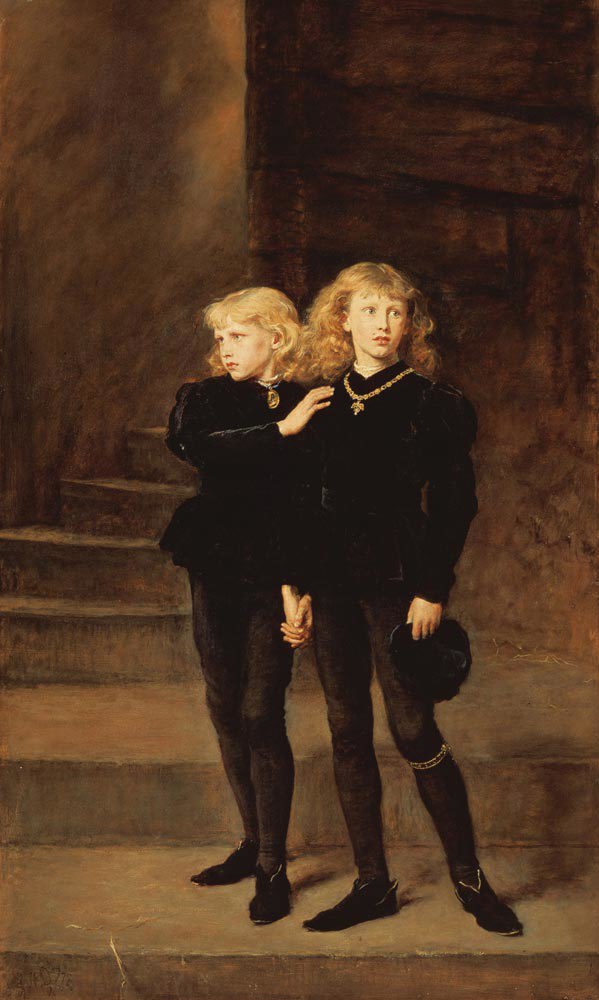 Edward V and Richard Duke of York imprisoned in the Tower of London, looked scared