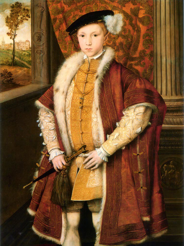 Edward VI as a boy, dressed in red and yellow robes