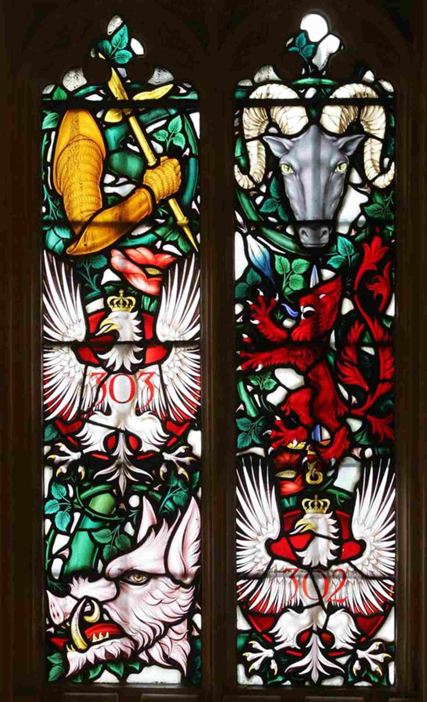 Battle of Britain window 303,302 Polish, 253,501,310, 401 Canada  (300dpi) Westminster Abbey copyright photo.jpg