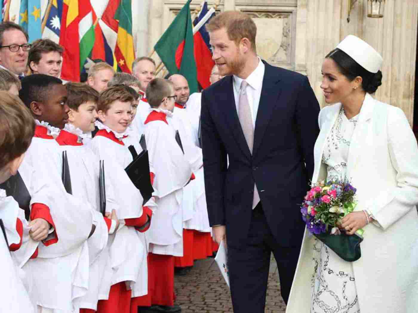 The Duke and Duchess of Sussex with the Abbey Choir after the service