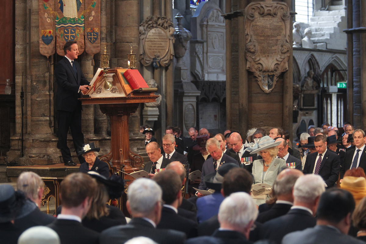 Prime Minister David Cameron reads from the Great Lectern