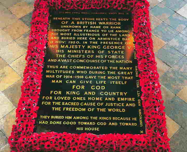 Photograph of Grave of the Unknown Warrior in the nave of Westminster Abbey