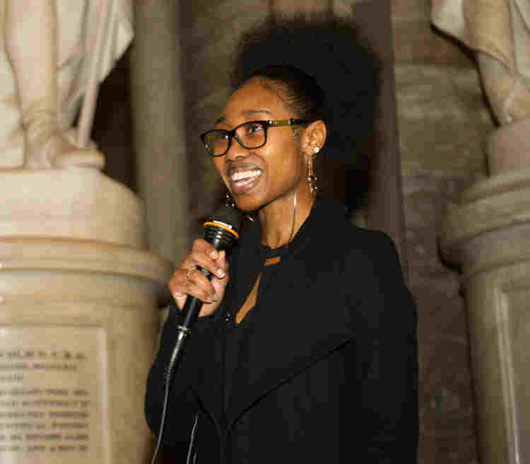 Photograph of young person speaking in Westminster Abbey representing communities case studies