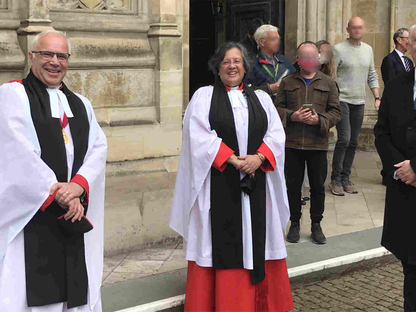 The Dean of Westminster, the Very Reverend David Hoyle, with Canon Tricia Hillas and Sir Lindsay Hoyle, Speaker of the House of Commons as the congregation exits yesterday’s Installation service