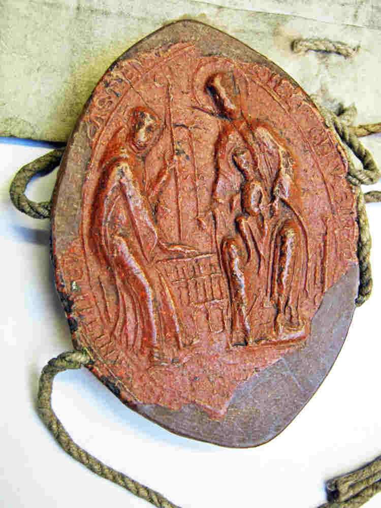 Red seal with image of Abbot Gervase and Virgin Mary