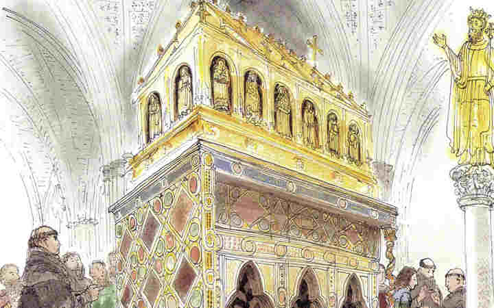 Illustration of Benedictine monks at the Shrine of St Edward the Confessorwithin Westminster Abbey
