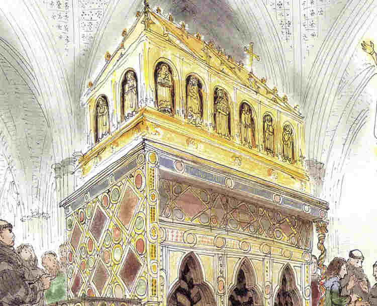 Illustration of Benedictine monks at the Shrine of St Edward the Confessorwithin Westminster Abbey
