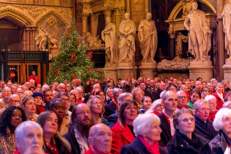 A congregation seated during a service in Westminster Abbey