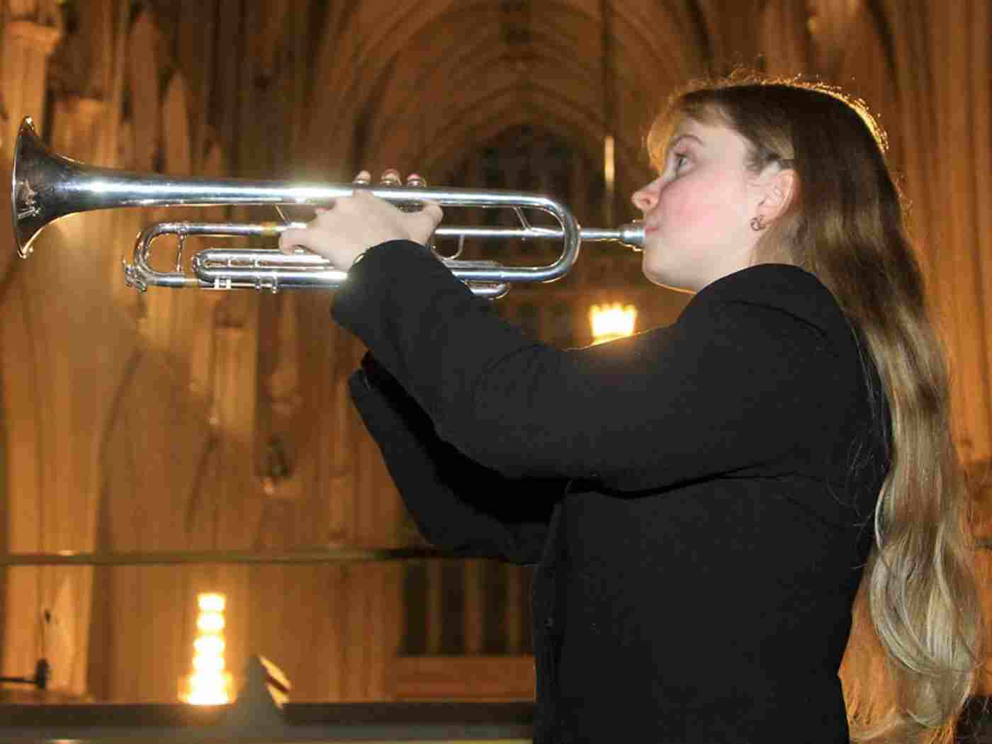Clara Falkowska, trumpeter, plays