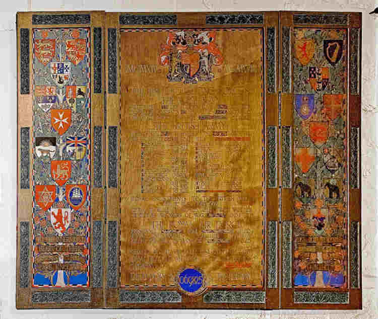 Wooden panel containing the numbers of men of the UK and Commonwealth who enlisted during the 1914-18 war