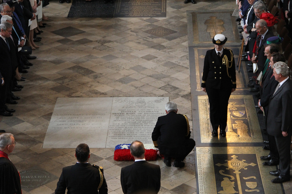 A wreath is laid by the Royal Navy at the grave of Admiral Thomas Cochrane