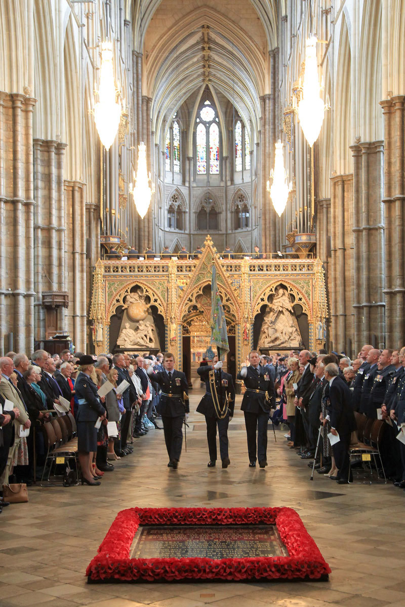The Standard of Number 17 Squadron is borne through the Abbey Church