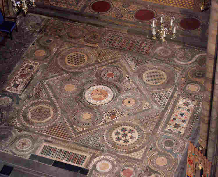 Photograph of the Cosmati Pavement in Westminster Abbey, representing coronation objects factsheets for KS2