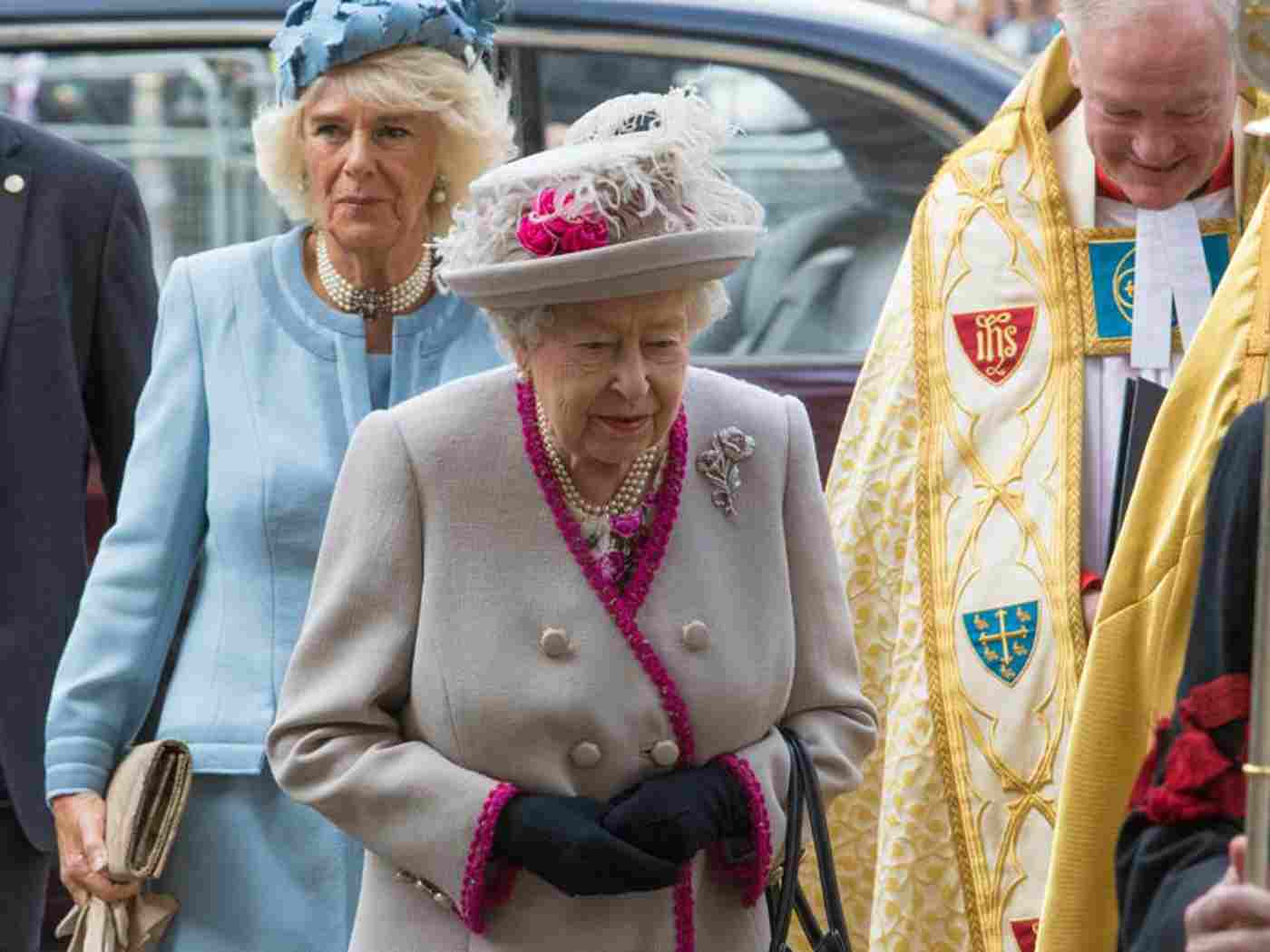 The Queen and The Duchess of Cornwall arrive for the service