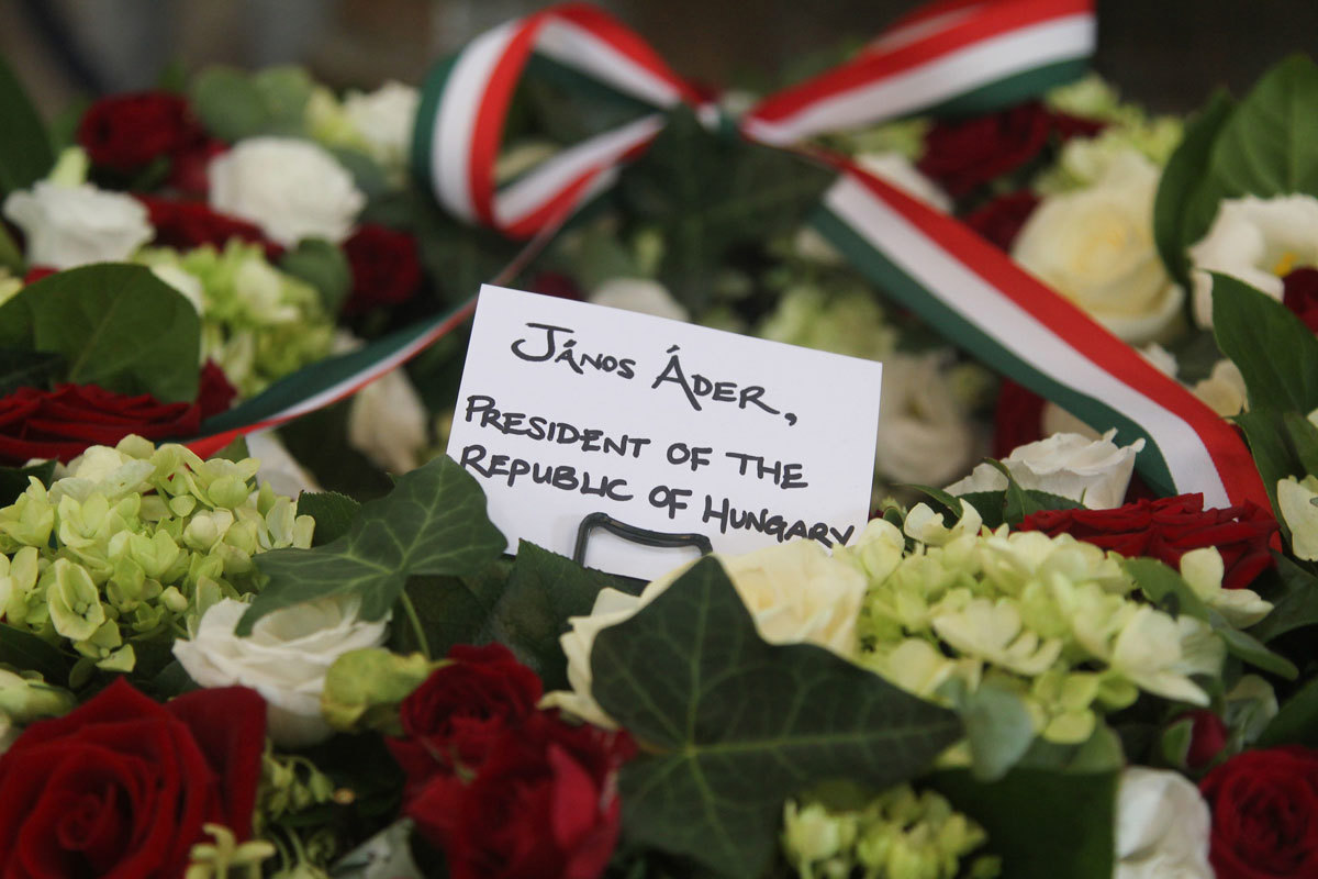 The Wreath laid at the Grave of the Unknown Warrior by the President of Hungary, Janos Ader at Westminster Abbey, London