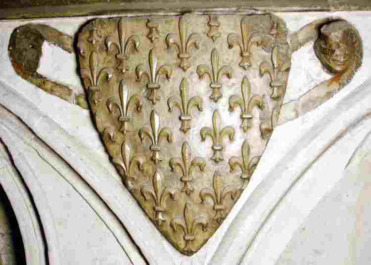 Carved shield with the fleurs de lys of France