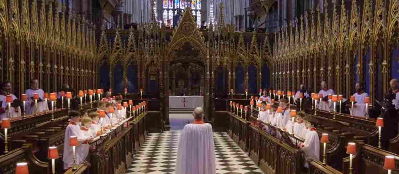 Choir singing during a socially distanced service