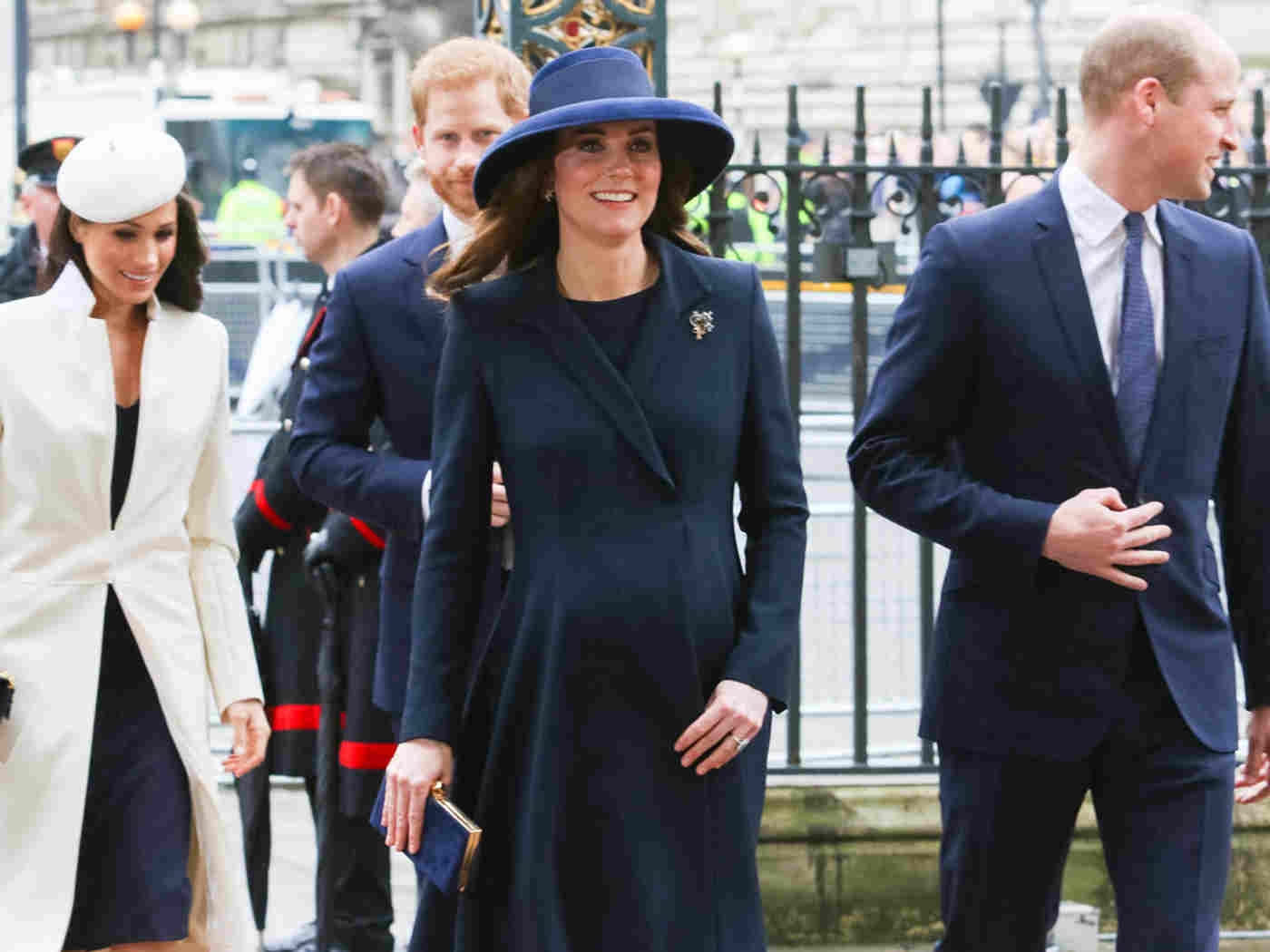 TRH The Duke and Duchess of Cambridge, HRH Prince Henry of Wales and Ms Meghan Markle arrive