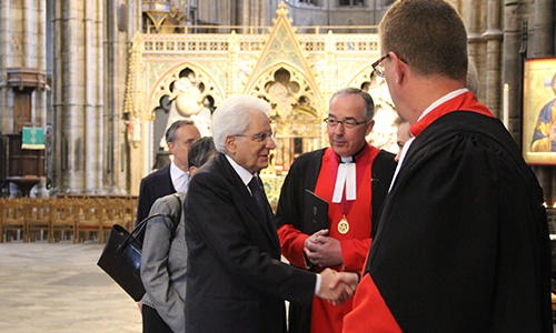 The President of Italy, His Excellency Sergio Mattarella, visited Westminster Abbey today and laid a wreath at the Grave of the Unknown Warrior