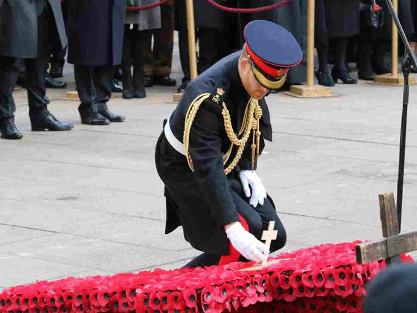 The Duke of Sussex lays his memorial cross
