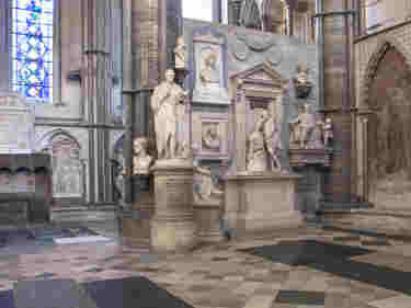 Photograph of an empty Poets' Corner within Westminster Abbey