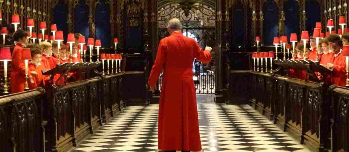 Former Director of Music James O'D Donnell conducting the choir in the quire.