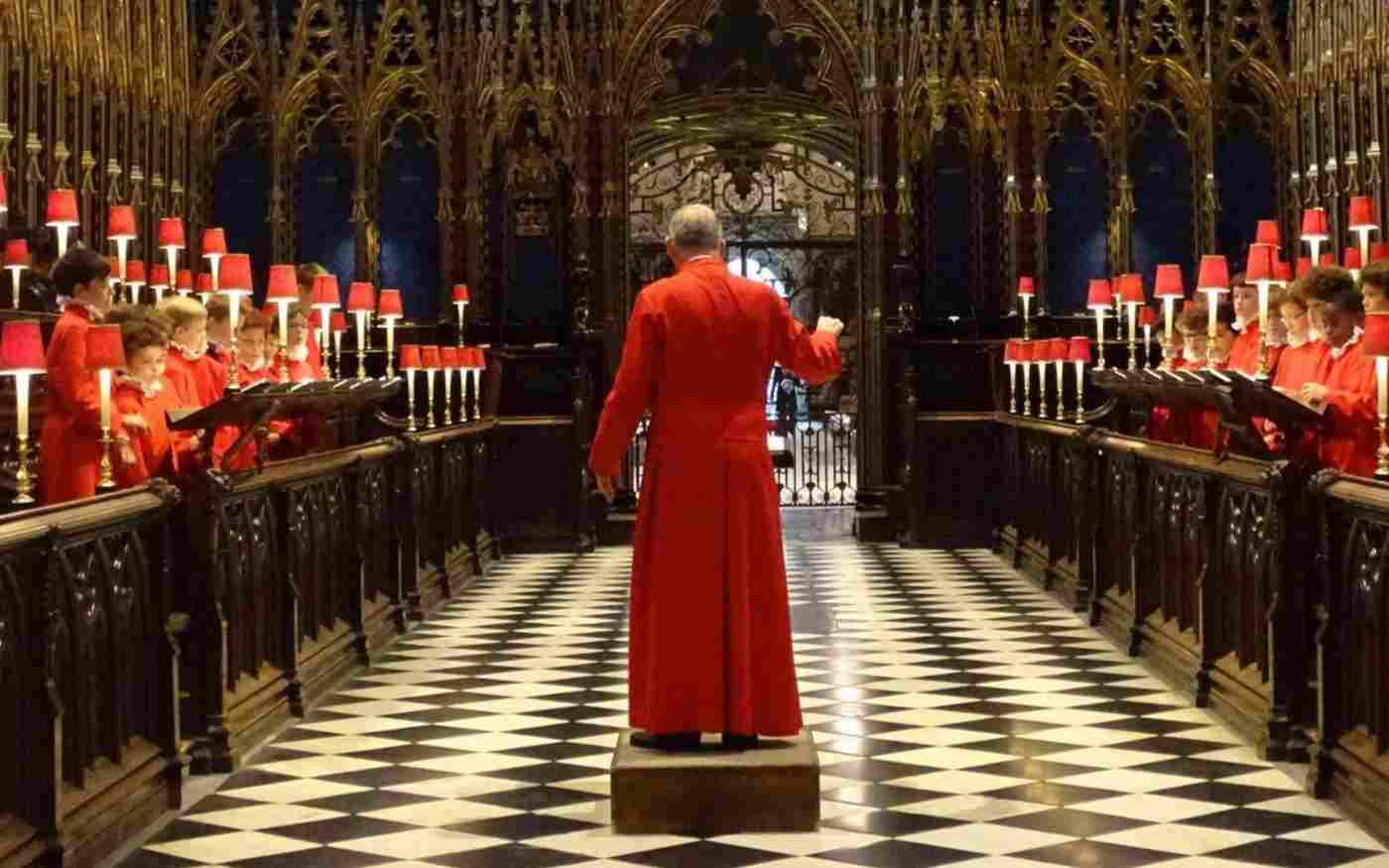 Former Director of Music James O'D Donnell conducting the choir in the quire.