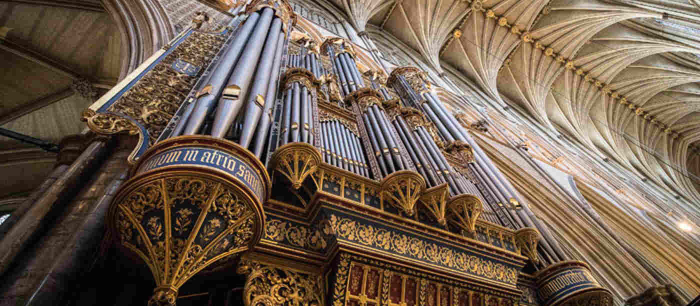 The grey and gold organ pipes in Westminster Abbey