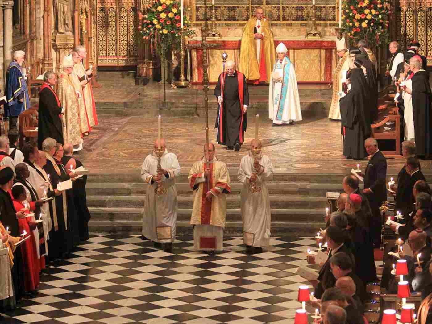 The procession moves through the church at the end of the service