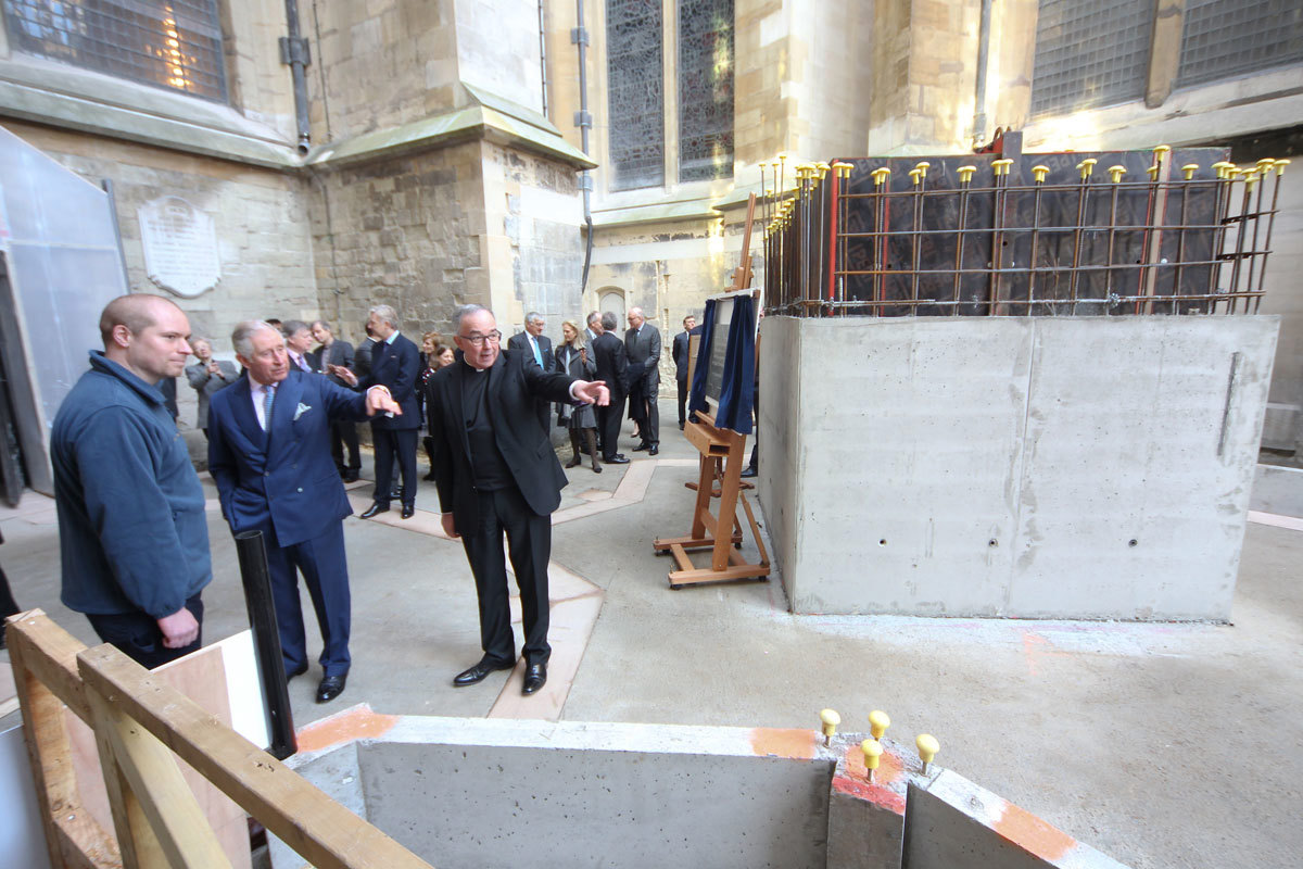 HRH The Prince of Wales views the foundations for the new tower