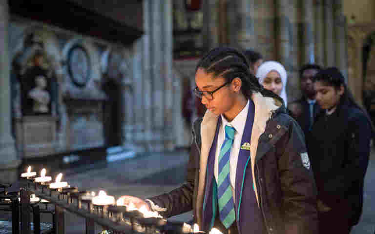 Photograph of post-16 student in Westminster Abbey