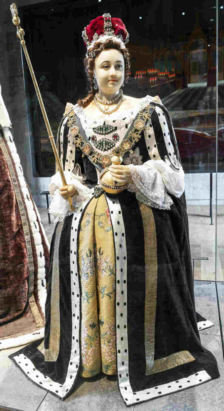 Seated wax effigy of Queen Anne