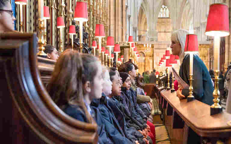 Photograph of school groups visiting Westminster Abbey