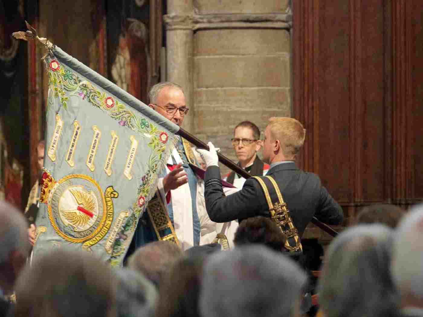 The Standard of No 1 Squadron of the Royal Air Force is presented at the High Altar