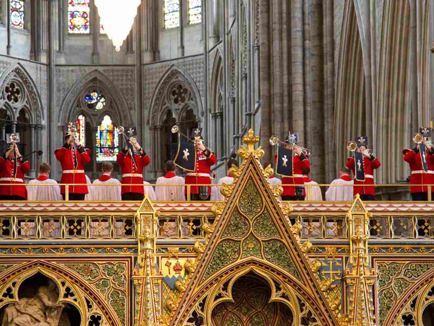 A fanfare is sounded by the Band of the Prince of Wales’s Division