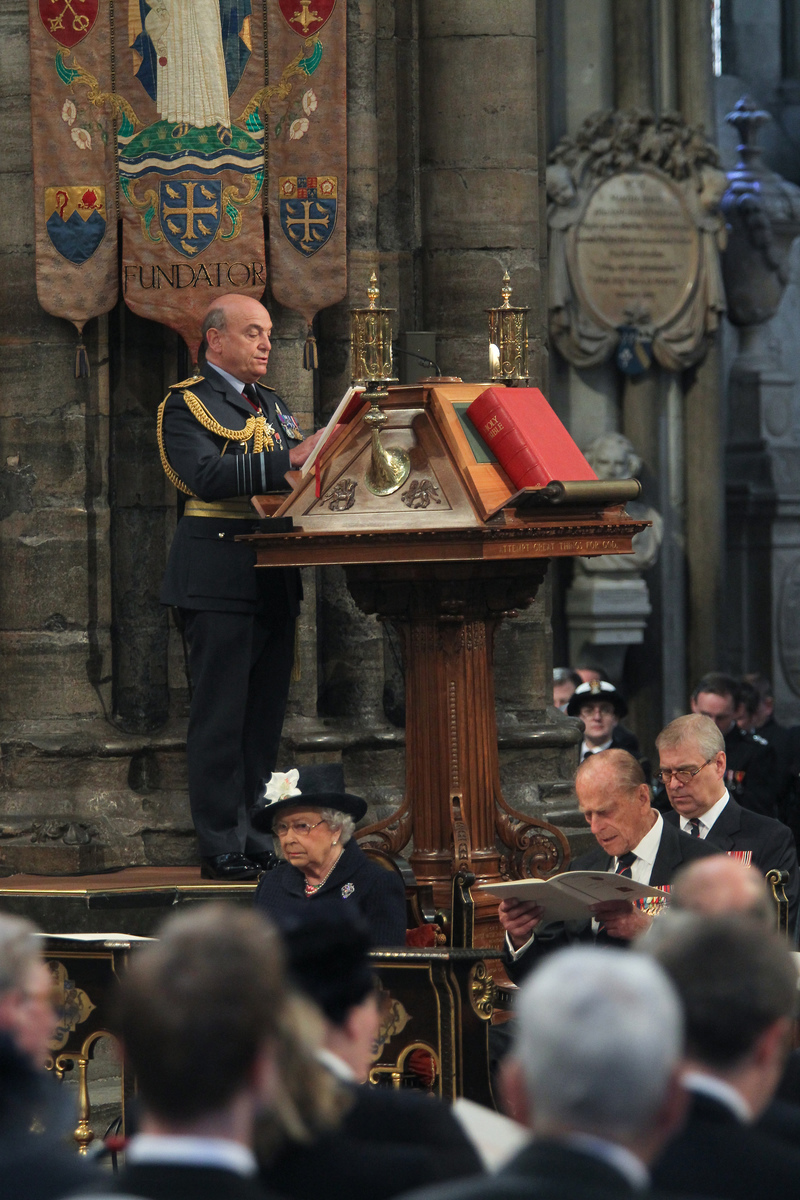 Air Chief Marshal Sir Stuart Peach, Vice Chief of Defence Staff, reads from the Great Lectern