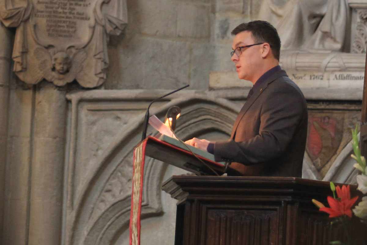 Thomas Wainwright, Duke of Edinburgh's Award Holder, reads a Testimony