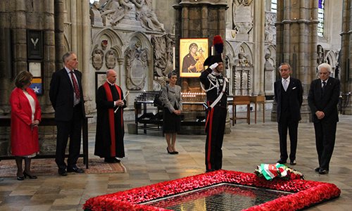 The President of Italy, His Excellency Sergio Mattarella, visited Westminster Abbey today and laid a wreath at the Grave of the Unknown Warrior