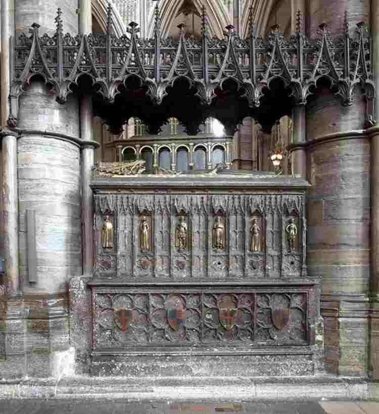 Tomb of Edward III with an elaborately carved wooden 'tester' above the tomb