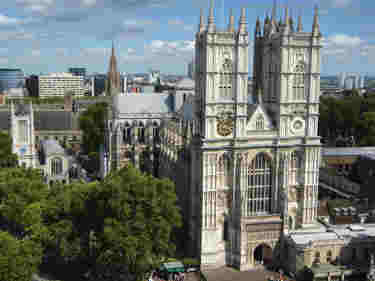 Photograph looking across at Westminster Abbey and St Margaret's Church, and the surrounding area