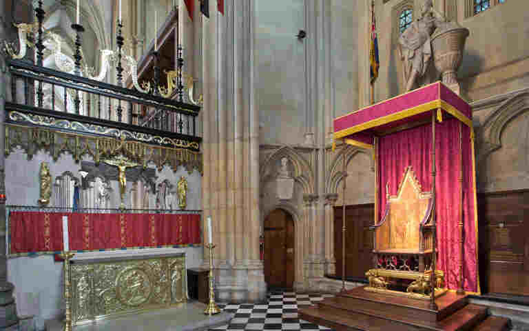 Photograph of the Coronation Chair at Westminster Abbey for a video about events
