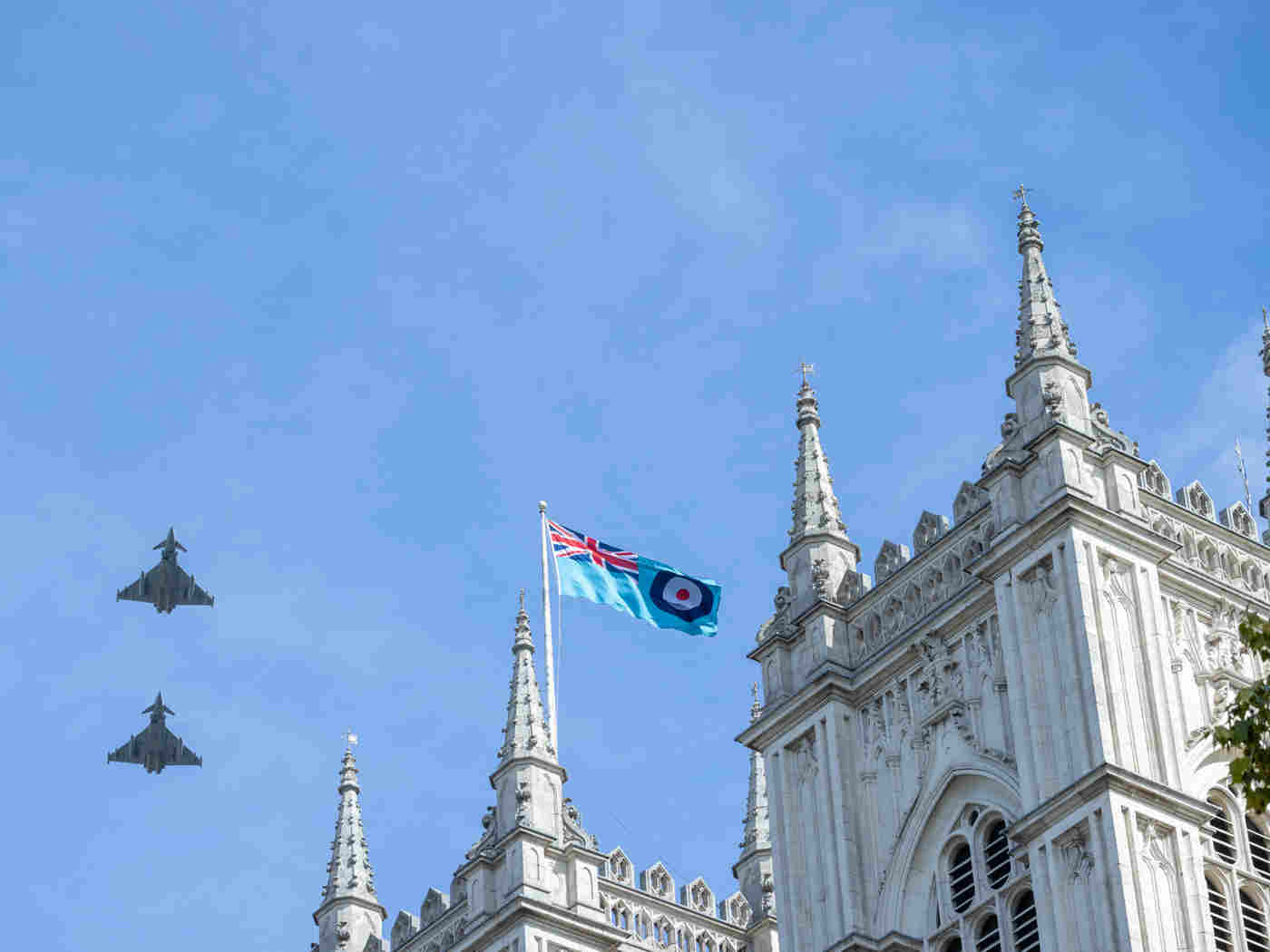 Two Typhoon Jets take part in a flypast over the Abbey