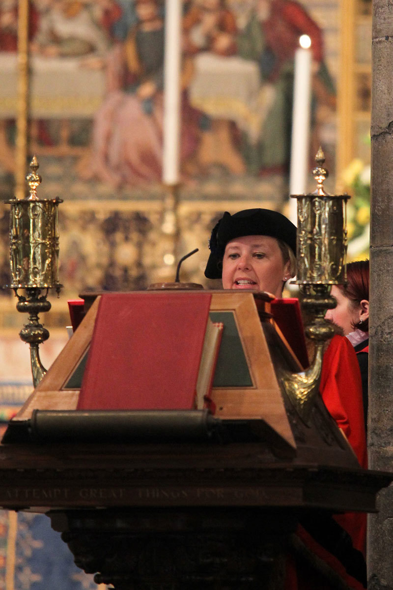 The Leader of Westminster City Council, Cllr Nickie Allen, reads Deuteronomy 15: 7-11