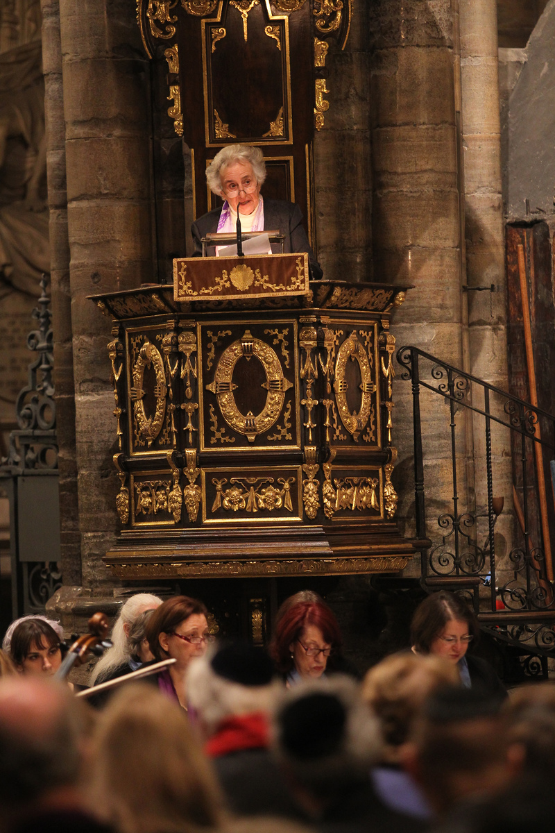 Anita Lasker-Wallfisch, a surviving member of the Women's Orchestra of Auschwitz, gives her testimony from the Great Pulpit