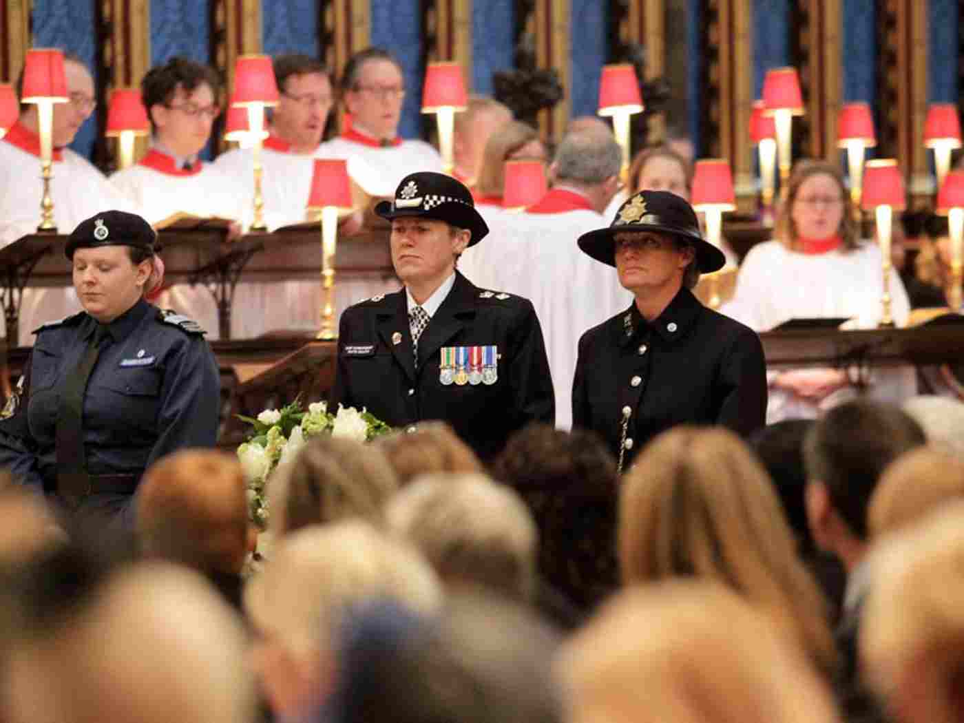The wreath layers before they placed a wreath at the base of the statue of Sir Robert Peel