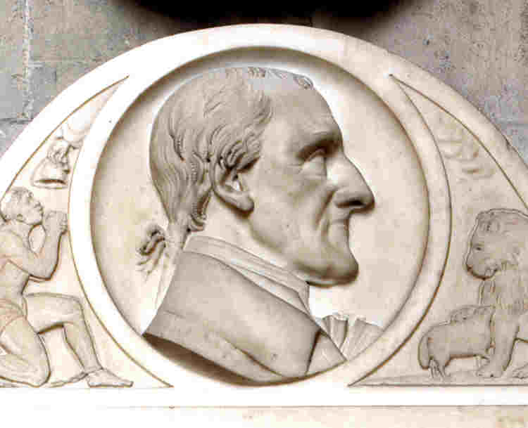 Photograph of the top of Granville Sharp's memorial in Westminster Abbey