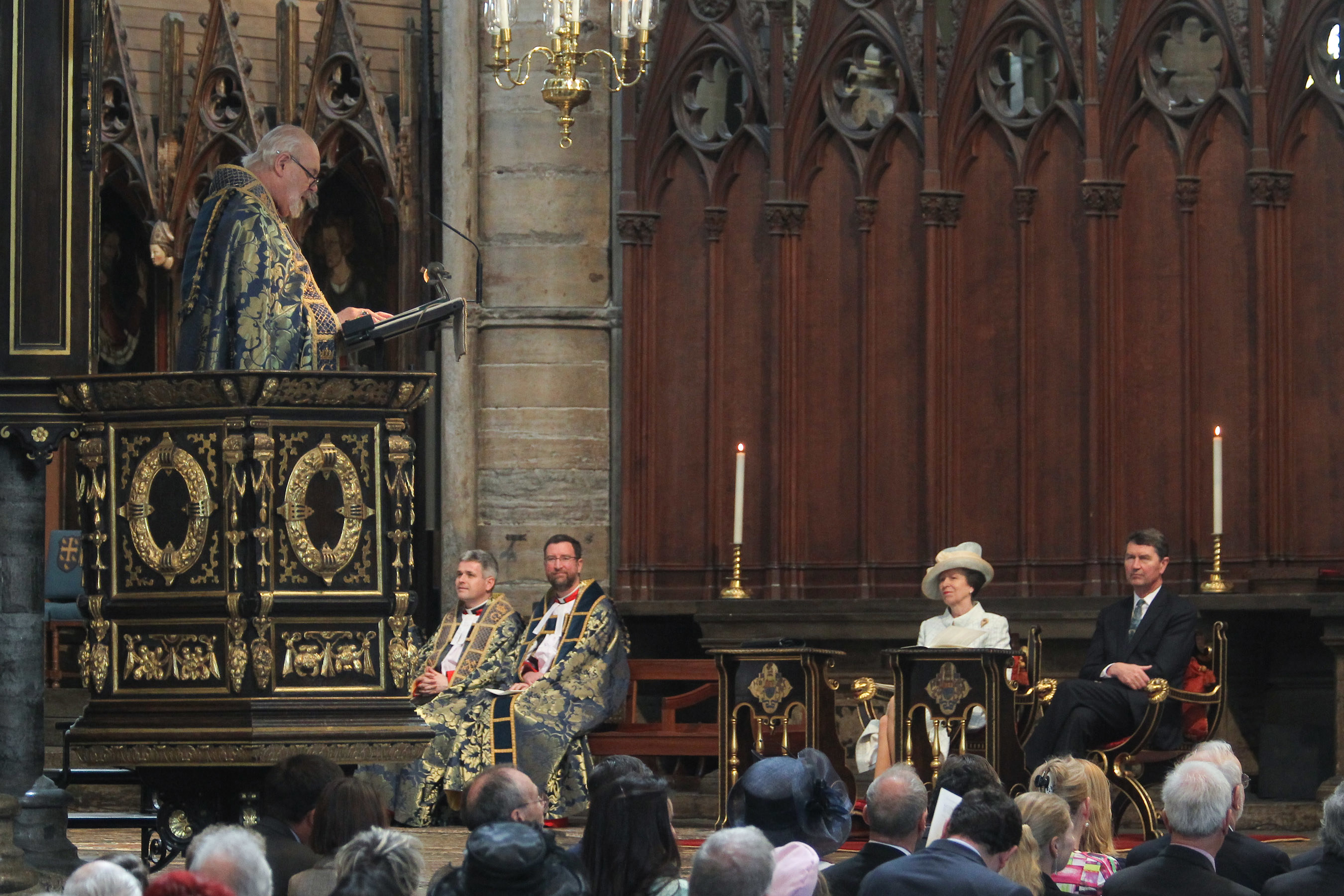 The Address was given by The Bishop of London, with Her Royal Highness The Princess Royal, Patron of the United Kingdom Antarctic Heritage Trust, accompanied by Vice Admiral Sir Timothy Laurence KCVO CB. seated on the High Altar